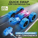 QUNREDA Remote Control Car, RC Cars Toys for Kids Ages 6-12, 4WD Stunt Car with LED Lights & 360° Flips, 2.4GHz, Upgraded USB-C Modular Batteries, 8-10 Year Old Boys Birthday Gift 1-Blue - Image 3