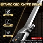 Japan Fixed Blade Knife - D2 Steel Tanto Knife with Carved Sheath | Japanese Hand-ground, Ergonomical Ebony Grip, 5mm Thickd for Camping Outdoor, Collection for Men - Image 4