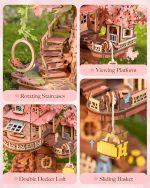 Rolife DIY Miniature House Kits Sakura Tree House 12" 3D Wooden Puzzles | Japanese Cherry Blossom Bonsai Model Building Kit, Wooden Craft Home Decor Gift for Adults Family - Image 5