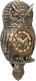 Veronese Design 12.5" Tall Steampunk Owl Pendulum Wall Clock Cold Cast Resin Antique Bronze Finish Wall Sculpture - Image 3