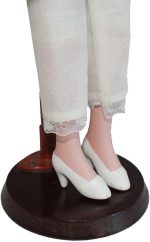 Victorian Porcelain Doll 16 Inch Standing with Beige Overlay Gown and Matching - Image 4