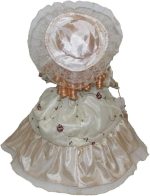 Victorian Porcelain Doll 16 Inch Standing with Beige Overlay Gown and Matching - Image 5
