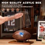 Football Display Case Full Size, Acrylic Clear Box with Wood Stand, UV Protected Memorabilia Holder, for Football Fans & Collectors, Sports Collectibles, No Assembly Required - Image 3