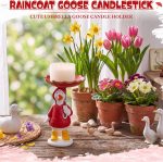 Silly Goose with Raincoat Candle Holder for 3 Wick Candle Jars, Cute Duck Silly Goose with Floral Umbrella Decorative Candlestick Stand for Home Spring Living Room Garden Decor(Red) - Image 6