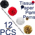 Aimtohome Red White Black Gold Paper Pom Poms Party Decorations, 12 PCS Tissue Pom Poms for Birthday Party, Family Gathering,Wedding,Boy or Girl Nursery Classroom Decoration - Image 3