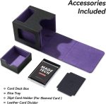 Card Deck Box for MTG Commander - Patented Design, Commander Display, Fits 100 Double-Sleeved Cards, 35pt Card Brick & Dice Tray - Black/Purple - Image 7