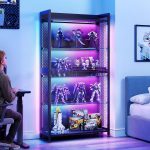 AODK Display Case with Glass Shelves, RGB Light 4-Tier Display Cabinet | Display Shelf with Open Shelf Design & Industrial Metal Mesh, Curio Cabinet for Collectibles, Black Bookcase - Image 4
