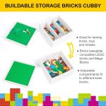 UTEX Buildable Cubby Storage with Baseplate Lid Compatible with Lego | Wooden Building Blocks Organizer, 3 Removable Sorting Compartments, Compact & Portable, Bricks Storage Box, White - Image 3
