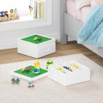 UTEX Buildable Cubby Storage with Baseplate Lid Compatible with Lego | Wooden Building Blocks Organizer, 3 Removable Sorting Compartments, Compact & Portable, Bricks Storage Box, White - Image 4