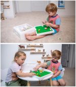 UTEX Buildable Cubby Storage with Baseplate Lid Compatible with Lego | Wooden Building Blocks Organizer, 3 Removable Sorting Compartments, Compact & Portable, Bricks Storage Box, White - Image 5
