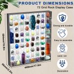 Cinnvoice Rock Display Case 72 Grids,Black Border,Square | Adjustable Acrylic Display Case, Crystal Organizer for Collectible, with Built-in Mirrored, Magnetic Door, Wall Mount - Image 3