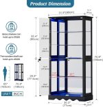 Dystler Display Cabinet with Glass Doors, RGB Lights for Collectibles | 71'' Tall with Adjustable Shelves, Human Sensor LED Lighting Curio Cabinet, Black - Image 3