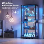 Dystler Display Cabinet with Glass Doors, RGB Lights for Collectibles | 71'' Tall with Adjustable Shelves, Human Sensor LED Lighting Curio Cabinet, Black - Image 5