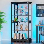 Dystler Display Cabinet with Glass Doors, RGB Lights for Collectibles | 71'' Tall with Adjustable Shelves, Human Sensor LED Lighting Curio Cabinet, Black - Image 6