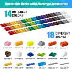 1600 Pieces Building Bricks with 32 Wheel Building Blocks Set, Classic Bulk Blocks Set Creative Toy DIY Cars, Planes, Tanks Compatible with All Major Brands 14 Shape/18 Color - Image 4