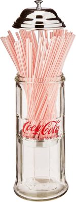 Tablecraft Coca-Cola Glass Straw Dispenser with Metal Lid, Small - Image 3