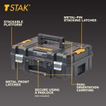 DEWALT Tool Box TSTAK II, 13 In. Flat Top Tool Storage Case, Stackable Organizer Hard Case Portable Toolbox, Heavy Duty, Holds Up To 66 lbs (DWST17807) - Image 3