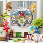 Qunclay Antique Seasonal Interchangeable Wooden Gnome Decor Summer Christmas in July Gnome Decorations with Magnet Pieces and Detachable Hats Hanging Welcome Sign - Image 5