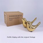 FANTESTICRYAN Small Birds Statues Home Decor, Modern Style, Gold, M&L | Ceramic Animal Figurines, Set of 2 Decorative Ornaments, For Living Room, Bedroom, Office Desktop, Cabinets, Coffee Bar - Image 4