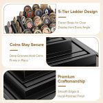 Challenge Coin Display Holder, 5-Tier Solid Wood Stand Holds 60 Coins | Military Coin Rack with Non-Slip Base, Ready-to-Use No Assembly, Challenge Coin Display Case for Collectors - Image 4