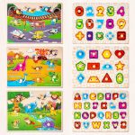 SYNARRY Wooden Puzzles for Toddlers 1-3, 6XSET Puzzles for Toddlers 2-4 with Rack, Learning Alphabet Number Animal Dinosaur Vehicle for Kids, Education Toys for 2 3 Years Boys Girls - Image 3
