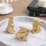 AOMOONOA Resin Gold Bunny Decor Rabbit Figurines, Small Easter Bunny Figurine Set of 3, Easter Rabbit Statues for Spring Tabletop Decor - Image 6