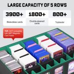ZLCA Trading Card Storage Box 5-Row with Handle, MTG Storage Box | Holds 3900+ Cards with Commander Display, Top Loaders Organizer Case for TCG PTCG Sport Card(Black&Green) - Image 3