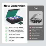 ZLCA Trading Card Storage Box 5-Row with Handle, MTG Storage Box | Holds 3900+ Cards with Commander Display, Top Loaders Organizer Case for TCG PTCG Sport Card(Black&Green) - Image 5