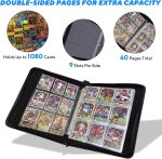 Portable 9-Pocket Trading Card Binder, Holds 1080 Cards with 60 Removable Double-Sided Sleeves, Baseball Card Binder Card Storage Organizer Album for Boys, Girls, Sports & Game Cards - Image 3