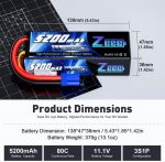 Zeee 3S Lipo Battery 5200mAh 11.1V 80C Hard Case RC Lipo with EC5 Connector for 1/5 1/8 1/10 RC Car Boat Truck Heli Airplane UAV Drone FPV Racing Models(2 Packs) - Image 3