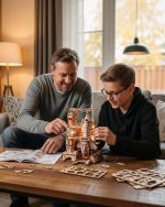 ROKR 3D Wooden Puzzles Space Shuttle-Dynamic Launch Base with Motorized Lift, LED Light Effects, 1:420 Scale Collectible Building Kit Airplane Wooden Puzzles Gift for Adults - Image 3