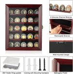 ASmileIndeep Military Challenge Coin Display Case Holder with HD Toughened Glass and Wall Mount, Wooden Coin Stand Rack with Removable 2 Grooves Shelves, Mahogany Finish… - Image 3