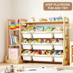 Toy Storage Organizer with Bookshelf for Kids – Wooden Toy Organizer with 3 Shelves & 9 Storage Bins, Extended Base, Playroom Nursery Bedroom Organization & Decor - Image 4