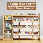 Toy Storage Organizer with Bookshelf for Kids – Wooden Toy Organizer with 3 Shelves & 9 Storage Bins, Extended Base, Playroom Nursery Bedroom Organization & Decor - Image 5