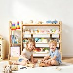 Toy Storage Organizer with Bookshelf for Kids – Wooden Toy Organizer with 3 Shelves & 9 Storage Bins, Extended Base, Playroom Nursery Bedroom Organization & Decor - Image 6