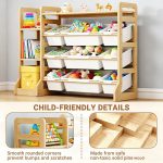 Toy Storage Organizer with Bookshelf for Kids – Wooden Toy Organizer with 3 Shelves & 9 Storage Bins, Extended Base, Playroom Nursery Bedroom Organization & Decor - Image 7