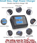 LiPo Battery Charger Dual 10A RC Fast Balance Battery Charger Discharger | RC Car Drone Chargers for 1S-6S LiPo Li-ion Life LiHV 1S-15S NiCd NiMH 2-20V PB Smart Batteries - Image 5
