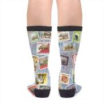 Unisex Fun Novelty Crazy Crew Socks Rhino Postage Stamp Collage Dress Socks - Image 3