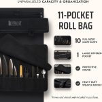 Asaya Waxed Canvas Chef Knife Roll Bag with 10 Slots and a Zipper Pocket - Professional Chef Knife Bag & Storage Case, with Shoulder Strap - Knives Not Included (Black) - Image 3
