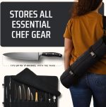 Asaya Waxed Canvas Chef Knife Roll Bag with 10 Slots and a Zipper Pocket - Professional Chef Knife Bag & Storage Case, with Shoulder Strap - Knives Not Included (Black) - Image 5