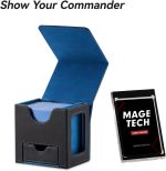 Card Deck Box for MTG Commander - Patented Design, Commander Display, Fits 100 Double-Sleeved Cards, 35pt Card Brick & Dice Tray - Black/Blue - Image 3