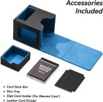 Card Deck Box for MTG Commander - Patented Design, Commander Display, Fits 100 Double-Sleeved Cards, 35pt Card Brick & Dice Tray - Black/Blue - Image 6