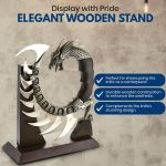 Rite Edge Dragon Spine Decorative Knife Set 8.5 Inch - Circular Dragon Design with Satin Blades, Zinc Alloy Handle, and Wooden Display Stand - Collector Knives for Men - Image 6