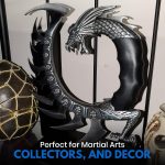 Rite Edge Dragon Spine Decorative Knife Set 8.5 Inch - Circular Dragon Design with Satin Blades, Zinc Alloy Handle, and Wooden Display Stand - Collector Knives for Men - Image 7