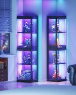 AODK Glass Display Cabinet with Glass Doors, Display Case with RGB Lights | Glass Display Shelf for Collectibles, 4-Tier Curio Cabinet for Small Spaces, Corner, Black - Image 4