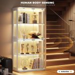 BROTTAR Rounded Display Cabinet with Glass Door, 4-Tier Curio Cabinet,White | Transparent Full-Display Surface for Collectibles, Glass Display Case with 3 Color Lights, Human Body Sensor - Image 5