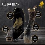 FENRIR Viking Drinking Horn With Stand 16 oz – Gifts for Men, Dad, Husband – Natural Ox Horn Cup with Thor Bottle Opener & Leather Holster – For Beer, Ale, Mead - Image 3