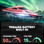 BEZGAR RC Boat TX126-12 Inch Remote Control Boat for Lakes and Pools | 25 KPH High Speed; Waterproof Design; 700mAh Rechargeable Battery; Ideal Toy Boat for Kids Adults; Red - Image 4