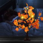 Artificial Fall Lighted Maple Tree 24 LED Thanksgiving Decorations Table Lights Battery Operated for Wedding Party Gifts Indoor Outdoor Autumn Harvest Home Decor - Image 3