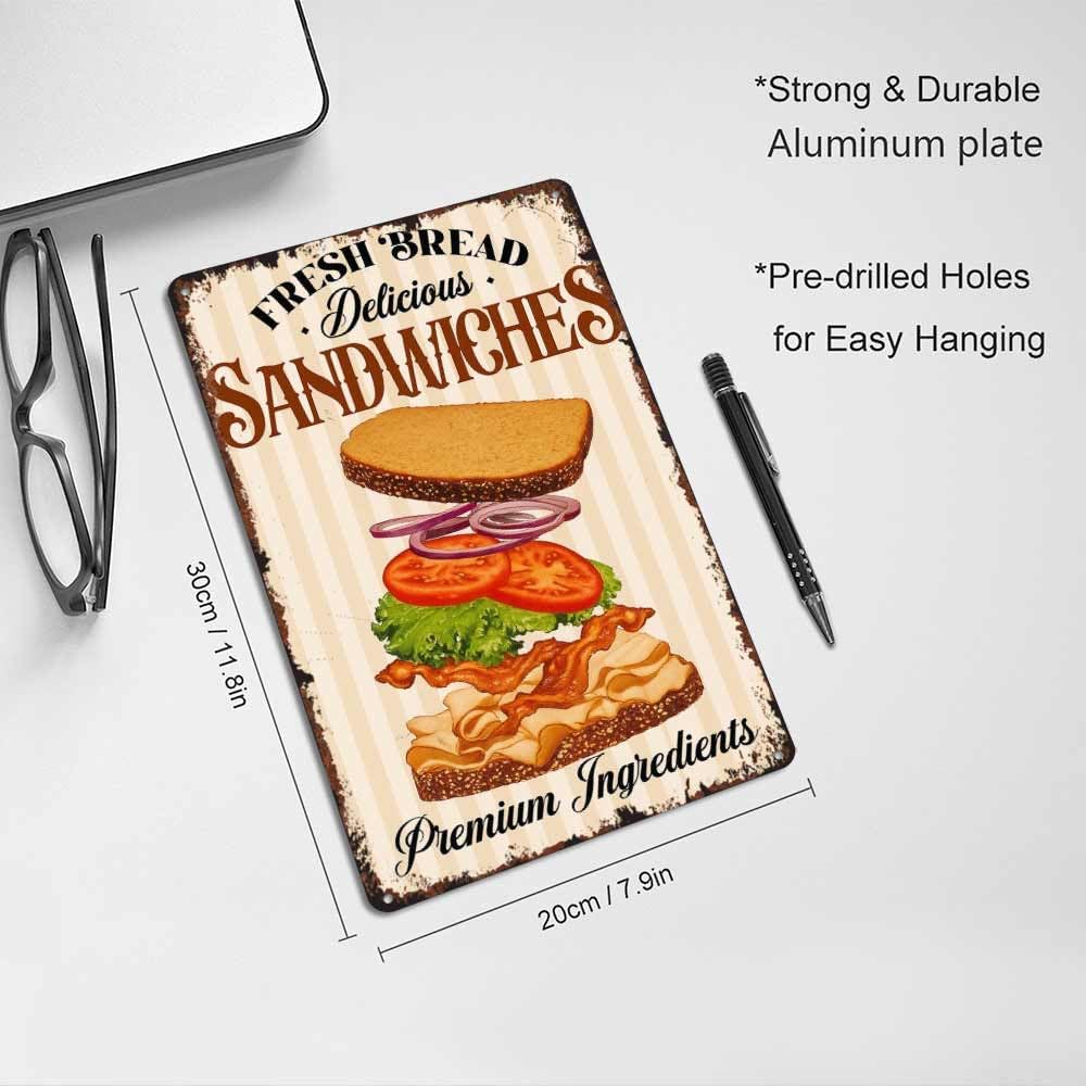 Vintage Delicious Sandwich Advertising Sign Poster Funny Metal Sign Aluminum 8x12inch For Bathroom Bedroom Living Room Wall Decor - Image 3
